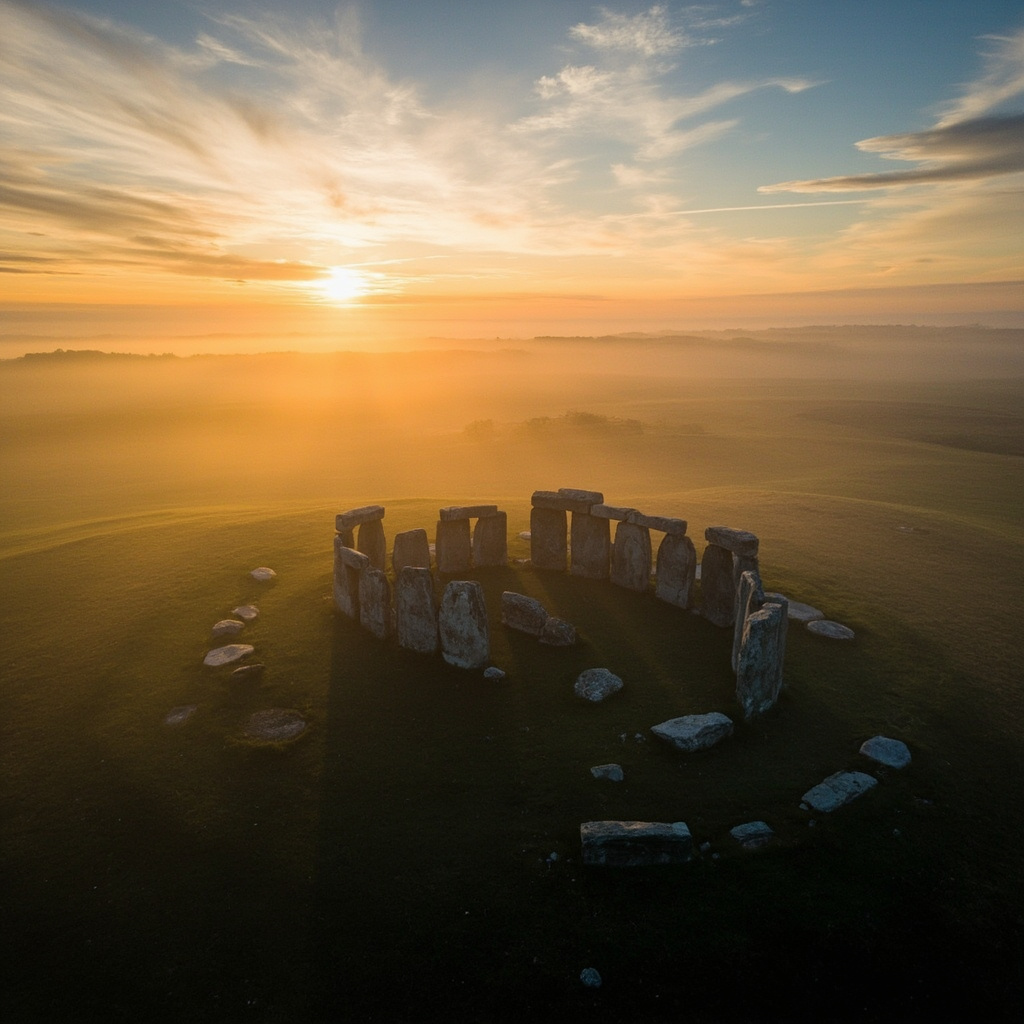 Stonehenge prehistoric stone circle at sunrise, Salisbury Plain, Wiltshire